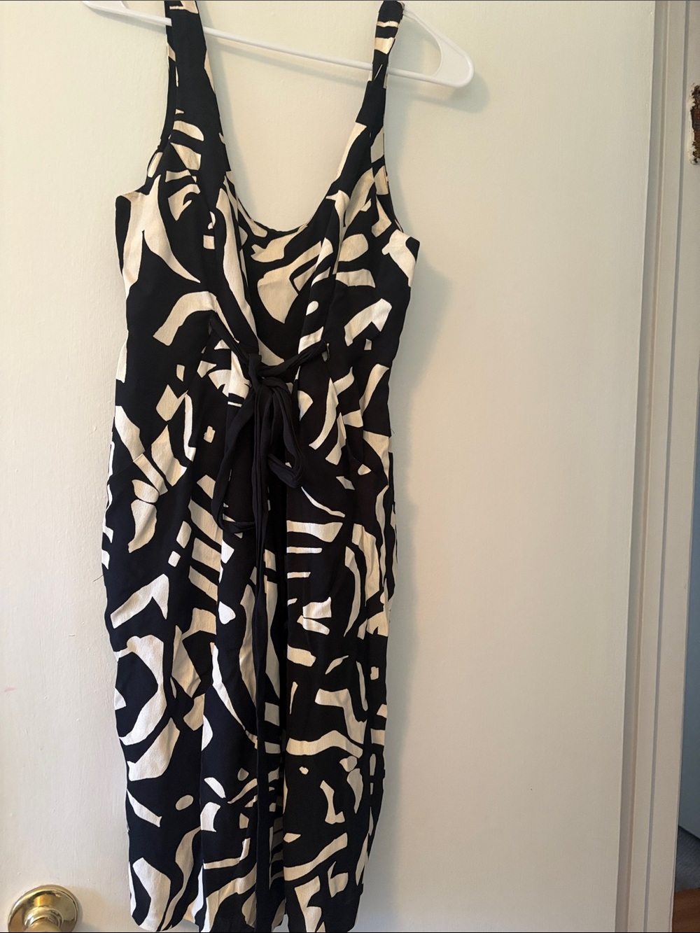 Searle Black and Cream Abstract Tie-Front Midi Dress